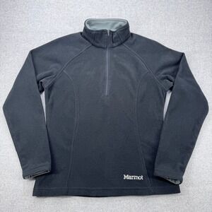 Vintage Y2K Marmot 1/4 Zip Fleece Pullover Womens Small Black Made in USA Hiking